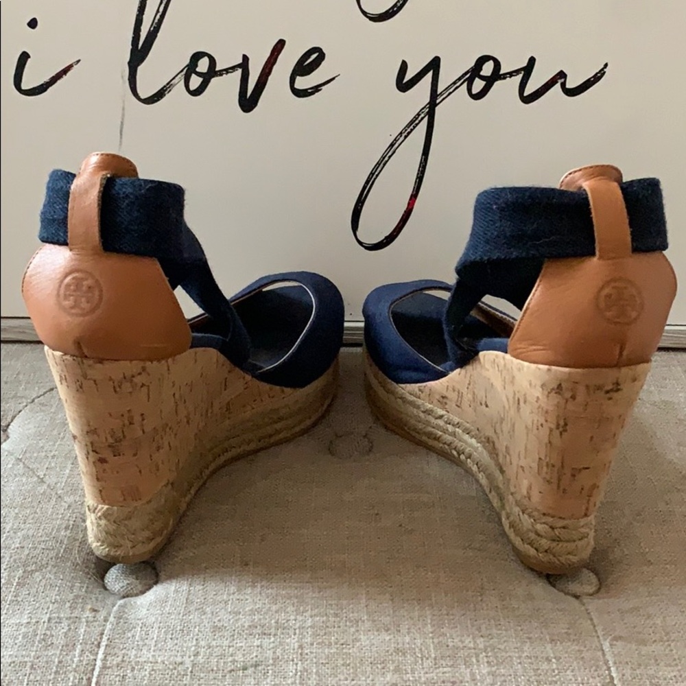 Tory Burch canvas and leather wedges